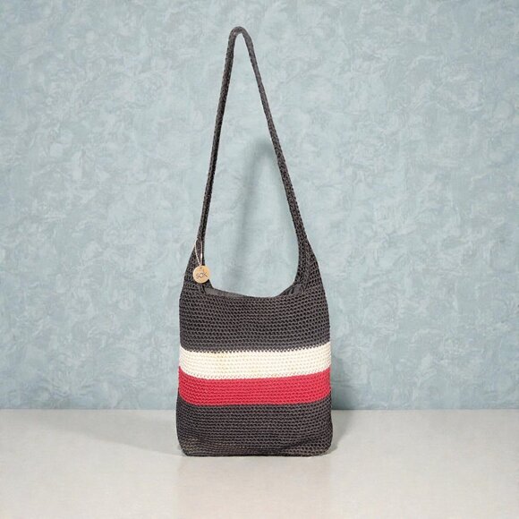 The Sak Handbags - The Sak Hobo Shoulder Bag Black Red Beige Crocheted Crossbody Boho Grannycore